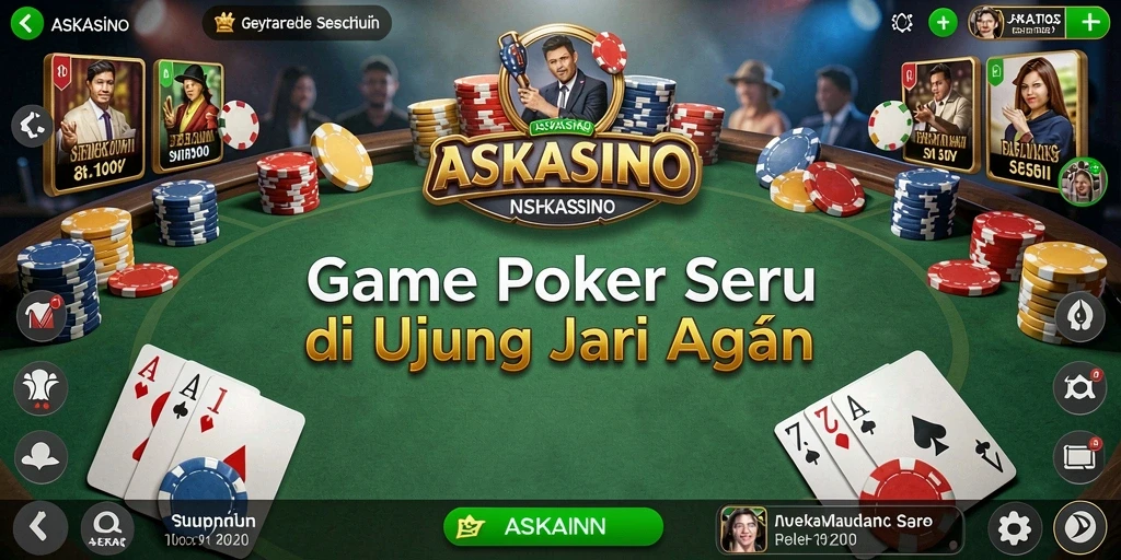Screenshot utama ASKASINO menunjukkan pemain berinteraksi dalam permainan Poker yang seru.
