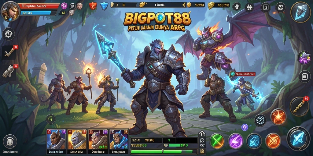 Screenshot gameplay <strong>BIGPOT88</strong> yang menunjukkan pertarungan seru di dunia fantasi.