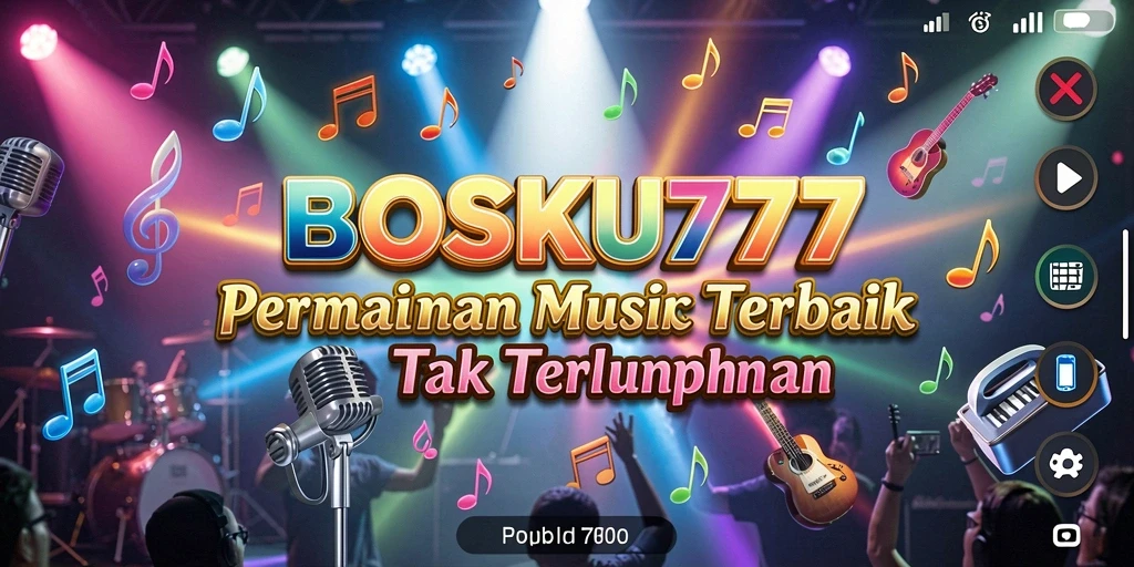 Tampilan interaktif gameplay BOSKU777 dengan fitur musik yang menarik.