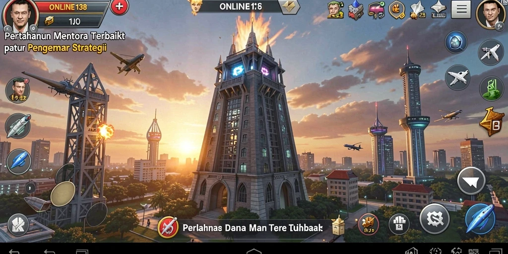 Screenshot menunjukkan gameplay seru dari ONLINE138 dengan strategi pembelaan yang menegangkan.