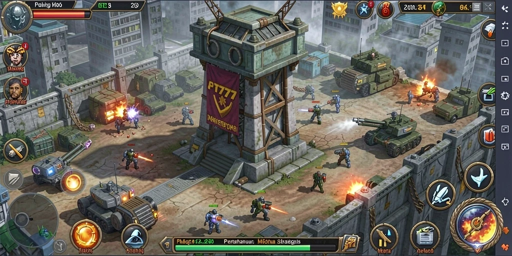 Screenshot gameplay PT777 dengan aksi Tower Defense yang mendebarkan.