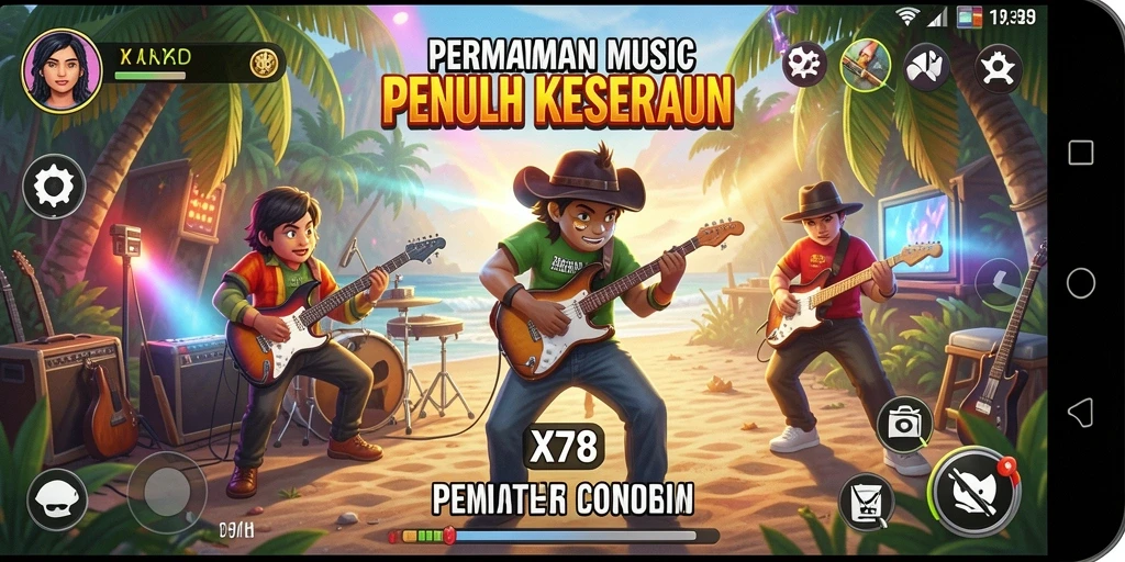 Tampilan gameplay seru X78 dengan alat musik virtual.